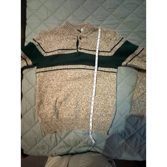 Peconic Bay Traders Fisherman Sweater Mens M Wool Birds Eye Beige Green Stripe - Picture 7 of 11